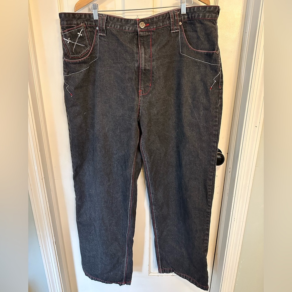 RAWBLUE Jeans Men's 42Wx34‎ Denim Embroidered Pants Baggy Rap Y2K Rare Edgy Goth
